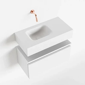 Mondiaz Andor toiletmeubel 60cm mat wit met witte wastafel links zonder kraangat