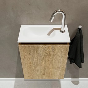 Mondiaz Ture 40cm toiletmeubel washed oak met wastafel talc links 1 kraangat