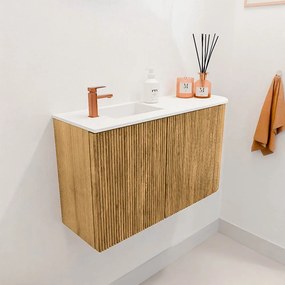 Mondiaz Joya 70cm toiletmeubel ronding rechts oak met wastafel faye links 1 kraangat talc