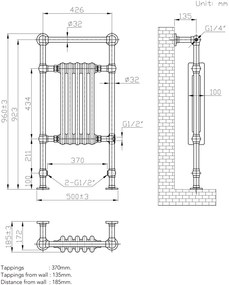 Eastbrook Avon radiator 50x95cm 530W chroom/antraciet