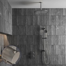Saniclear Exclusive Curved inbouw regendouche met 20cm hoofddouche, plafondarm, 3 standen handdouche en glijstang RVS