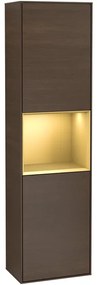 Villeroy & Boch Finion Hoge kast - met verlichting - 2 deuren - 418 x 1516 x 270 mm - Walnut Veneer / Gold Matt Lacquer F460HFGN