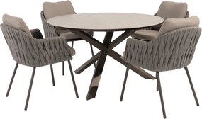 Prado Cannes dining tuinset 130xH75 cm rond 5 delig keramiek terre Taste 4SO