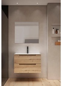Saniclass Prime Balance Badkamermeubelset - 80x55x45cm - 1 rechthoekige keramische wasbak wit - 1 kraangat - 2 lades - rechthoekige spiegel - rustiek eiken SW724611/SW804531/SW1027167