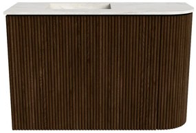 Mondiaz Joya DLux 60cm toiletmeubel ronding rechts walnut met wastafel faye links zonder kraangat ostra