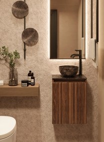 Fontana Dark Emperador Micro Marble toiletmeubel met ribbelfront 40cm walnoot