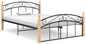 vidaXL Bedframe metaal en massief eikenhout zwart 140x200 cm