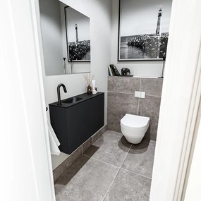 Zaro Polly toiletmeubel 80cm mat zwart met zwarte wastafel met kraangat links