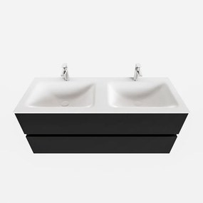 Zaro Valencia mat zwart badmeubel 120cm met Solid Surface wastafel 2 kraangaten dubbele spoelbak 2 lades