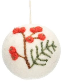 Kerstbal, rode besjes, vilt,Ø 6 cm