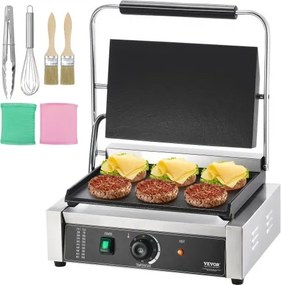 VEVOR Commerciële Panini Grill, 2200W Elektrische Sandwich Panini Maker, RVS Sandwich Pers Grill, Panini Grill met Temperatuurregeling en 36 x 23 cm Platte Emaille Plaat
