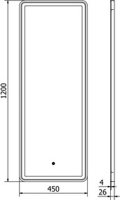 Mexen Coro verlichte badkamerspiegel 45 x 120 cm, LED 6000K, antivmist, zwarte lijst - 9817-045-120-611-70