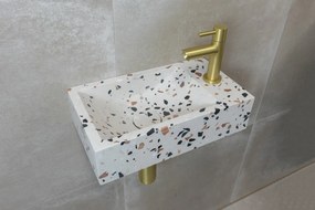 Saniclear Terrazzo fonteinset met rechte kraan in geborsteld messing