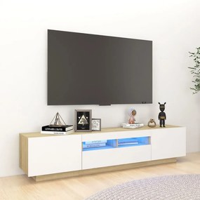 vidaXL Tv-meubel met LED-verlichting 180x35x40 cm wit en sonoma eiken