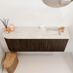 Mondiaz Joya DLux 100cm toiletmeubel ronding links walnut met wastafel faye rechts 1 kraangat ostra