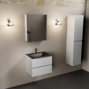 Mondiaz Aivy badmeubel 60cm talc met wastafel solid surface urban midden 1 kraangat en spiegelkast