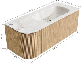 Mondiaz Kurve-dlux 115cm badmeubel ronding links oak met 1 lade en deur en wastafel big small rechts zonder kraangat glace