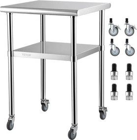 VEVOR Commerciële roestvrijstalen tafel 61 x 61 x 91,4 cm, oprolbare werktafel met twee niveaus, snijtafel gastro, draagvermogen 181,4 kg + 91 kg, commerciële keukentafel, voorbereidingstafel, keukenmeubilair