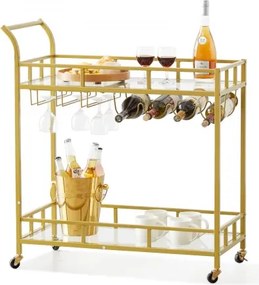VEVOR Serveerwagen Barwagen 2-laags, Wijnwagen 55 kg draagvermogen, Mobiele drankenwagen, Spiegelglasplanken 85,5 x 38 x 93 cm, voor kleine ruimtes, keuken, eetkamer, bar, goud