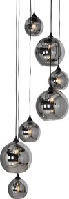 Smart hanglamp zwart met smoke glas rond 7-lichts incl. 7 Wifi A60 - Sandra
