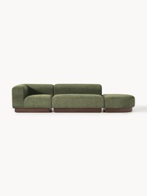 Modulaire chaise longue Natalie uit teddy-bouclé met poef (links/rechts)