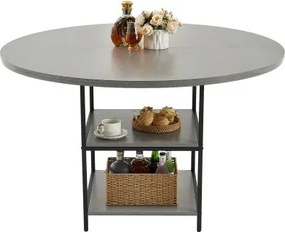 VEVOR Ronde eettafel Houten keukentafel (120 cm / 136,1 kg draagvermogen) voor 4-6 personen, moderne vrijetijdstafels met opbergruimte en metalen poten, voor keuken thuis en woonkamer, grijs (alleen tafel)