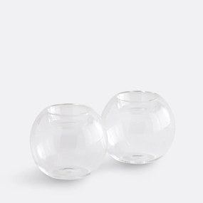Set van 2 kandelaars van transparant glas, hoogte 7,5 cm, OVIA