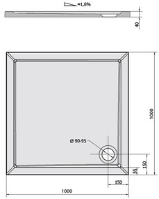 Polysan Aura vierkante douchebak 100x100x4cm wit