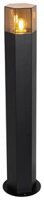 Staande buitenlamp zwart met smoke kap zeshoek 70 cm - Denmark