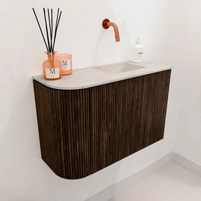 Mondiaz Joya DLux 60cm toiletmeubel ronding links walnut met wastafel faye rechts zonder kraangat ostra