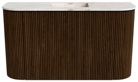 Mondiaz Joya DLux 75cm toiletmeubel ronding links/rechts walnut met wastafel faye midden zonder kraangat frappe