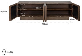 Richmond Interiors Bryant TV-meubel Donkerbruin Mangohout Met Spiegel - 180x40x56.5cm.