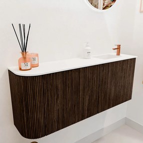 Mondiaz Joya 100cm toiletmeubel ronding links walnut met wastafel faye rechts 1 kraangat talc