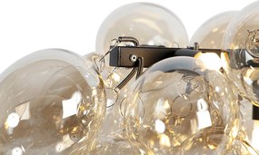 Smart hanglamp zwart met amber glas incl. 8 Wifi G9 - Uvas