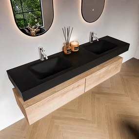 Zaro Alan badmeubel 180cm washed oak 2 lades met vrijhangende wastafel cloud dubbel 2 kraangaten urban