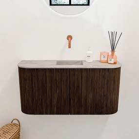 Mondiaz Joya DLux 85cm toiletmeubel ronding links/rechts walnut met wastafel faye midden zonder kraangat glace