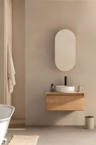 Tedrik Zwevend Badkamermeubelset Van Essenhout Ash Brown & Rond Cement Wit Ø40 Cm Zavion & Ovaal Met Opbergruimte 45x90 Cm Abner & Zonder Kraan -