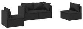 vidaXL 4-delige Loungeset met kussens poly rattan zwart