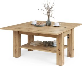 BRAVO artisan eiken – uitschuifbare en in hoogte verstelbare salontafel, tafel met plank