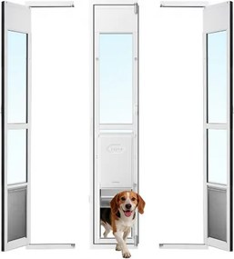 VEVOR hondenluik voor glazen schuifdeur, in hoogte verstelbaar van 1927 tot 2049 mm, frame van aluminiumlegering met klep, afsluitbaar, voor grote honden, 180° draaibaar hondenluik, L