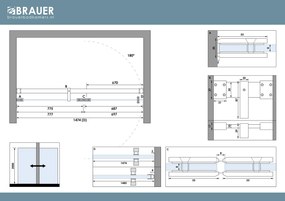 Brauer Void Carving profielloze nisdeur 150cm met draaideur 70cm aan glas messing geborsteld PVD