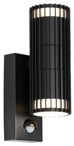 Buiten wandlamp met bewegingsmelder zwart met bewegingssensor 2-lichts - Boris Design GU10 IP44 Buitenverlichting rond