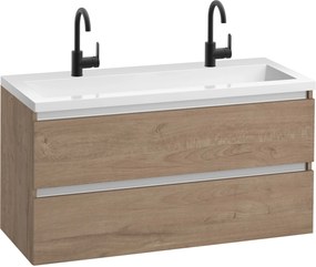 Saqu Gaia voorgemonteerd ondiep badmeubel met aluminium greeplijst incl. wastafel 120,5x40cm toffee