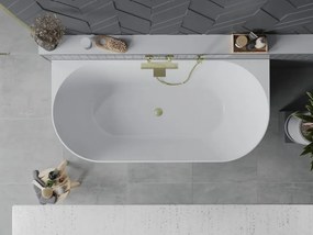 Mexen Oval Slim vrijstaande halfvrijstaande badkuip 170 x 80 cm, wit, overloop geborsteld goud - 52661708000-55