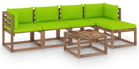 vidaXL 6-delige Loungeset met heldergroene kussens