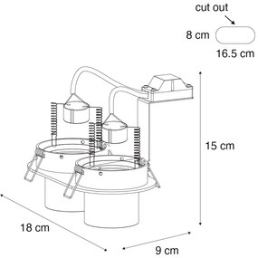 Set van 6 inbouwspots wit GU10 50mm 2-lichts - Installa Binnenverlichting Lamp