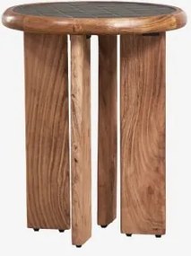 Set Van 2 Ronde Nachtkastjes Ø40 Cm Van Acaciahout En Aitana-tegels Bruin – Chocolade & Acacia Bruin - Sklum