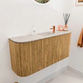 Mondiaz Joya DLux 95cm toiletmeubel ronding links/rechts oak met wastafel faye midden 1 kraangat ostra