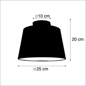 Stoffen Plafondlamp met katoenen kap zwart met goud 25 cm - Combi zwart Klassiek / Antiek E27 rond Binnenverlichting Lamp
