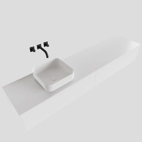 Zaro Lagom volledig naadloos solid surface onderkast met topblad 200cm mat wit met 2 lades Push tot open. Compleet met solid surface opzetkom met 0 kraangat(en)